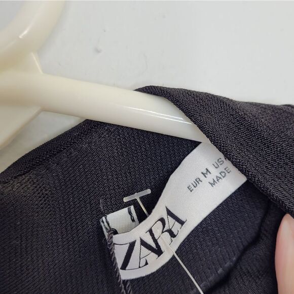 NEW ZARA black mock neck long sleeve form fitting draped sheath dress M - Picture 8 of 16